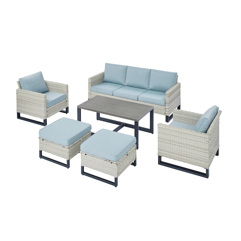 6 Piece Outdoor Sofa with Chair with Ottoman Set