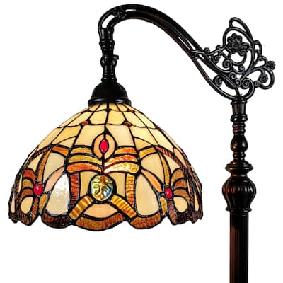 Tiffany Style Floor Lamp Arched 62" Tall Stained Glass Tan Bedroom Living Room Reading Gift AM272FL11B Amora Lighting