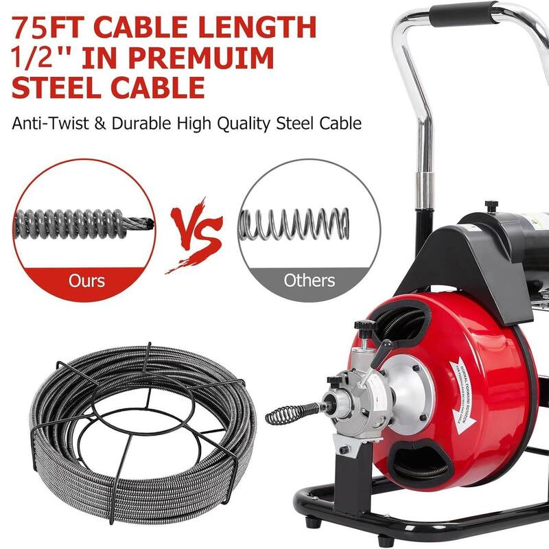 75FT 1/2 Inch Electric Drain Cleaner Machine for Sink, Toilet & Sewer
