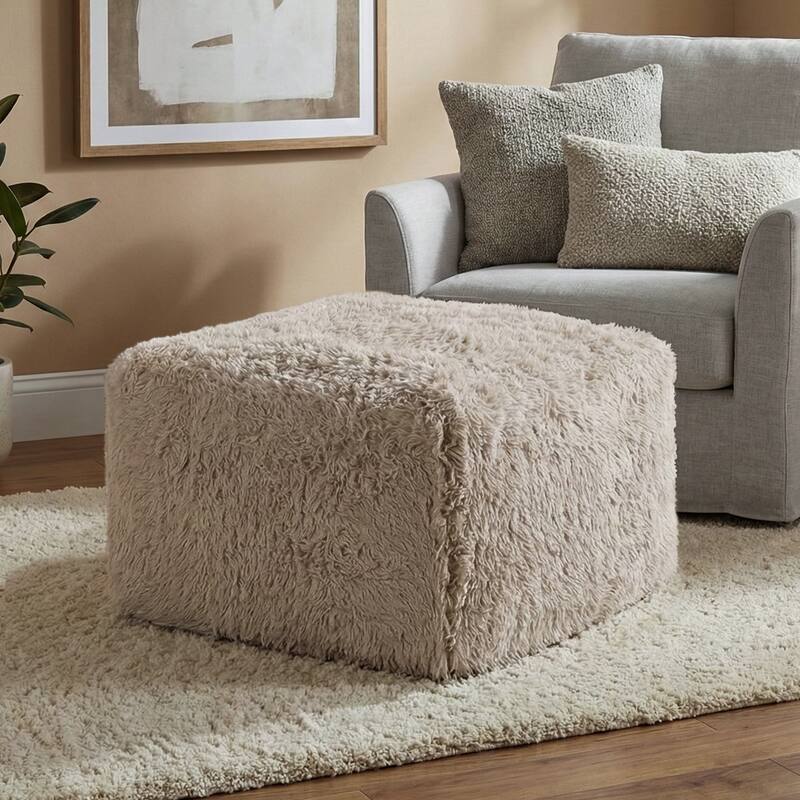 Furniture of America Ylena Modern Faux Fur Foam Modular Compressed Sofa Chair - Ottoman - Taupe