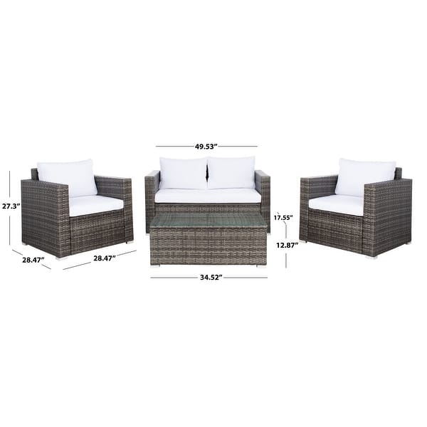 dimension image slide 1 of 4, SAFAVIEH Outdoor Patio Furniture Machie 4-Piece Conversation Set