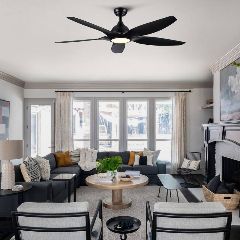 Modern Ceiling Fan Light with 3 Light Colors and 5 Fan Blades, 6 Speed Adjustable for Bedroom and Living Room - Black