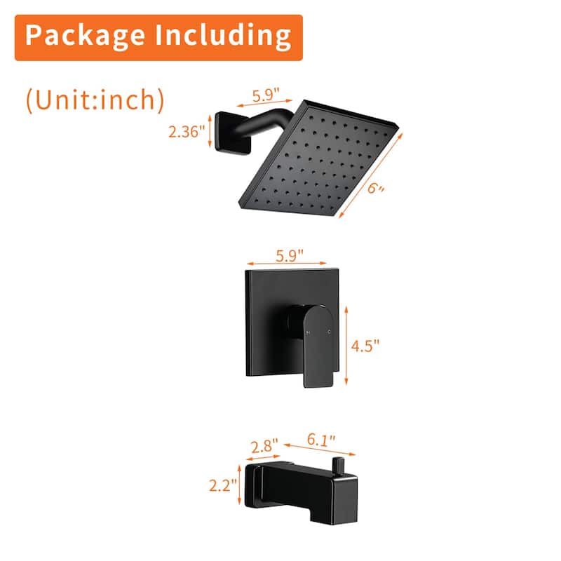 Modland Tub and Shower Faucet Set 6" Rain Head cUPC Pressure Balance Valve Anti-Scald Kit with Alloy Diverter Spout