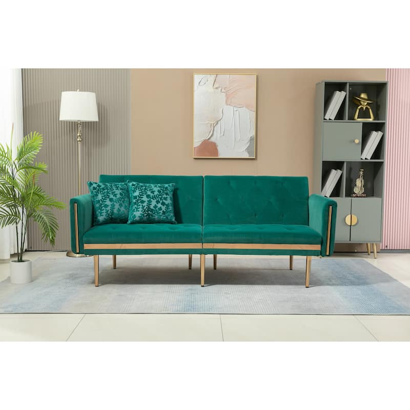 Velvet Tufted Loveseats Sleeper Sofa With Two Pillows Bed Bath