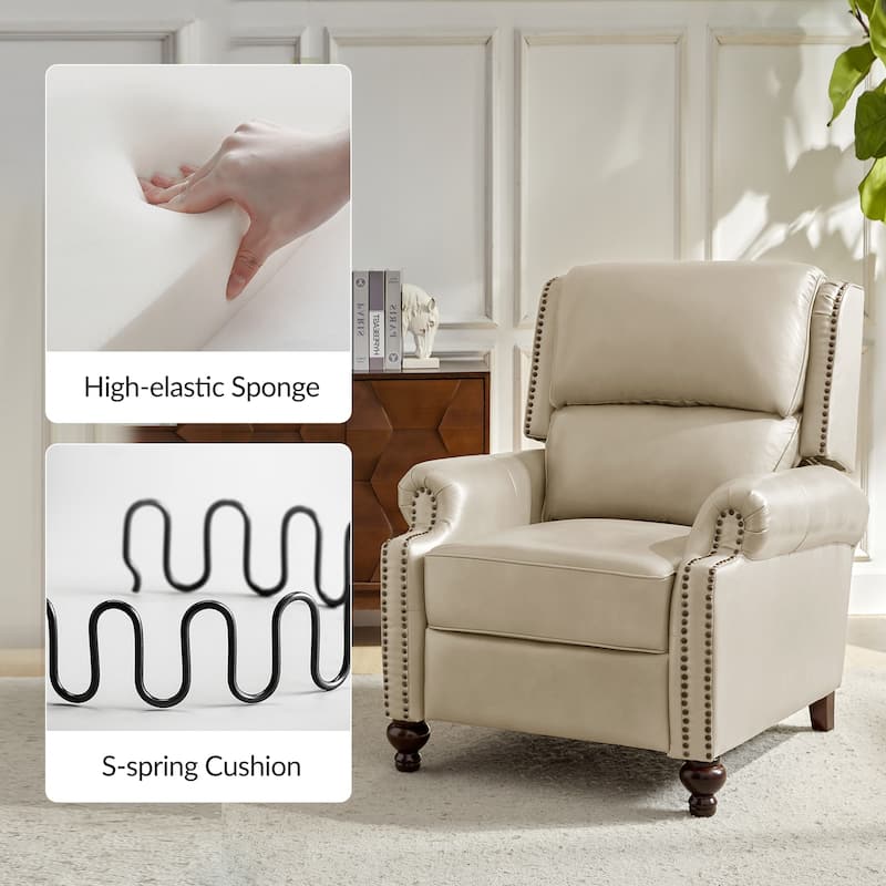 Gabriela Mid-Century Modern Genuine Leather Recliner with Tapered Block Feet by HULALA HOME