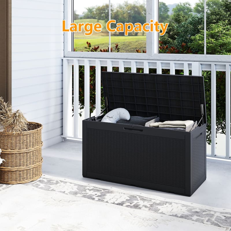 120 Gal. Black Resin Storage Deck Box for Outdoor Indoor,Lockable, waterproof, UV-resistant