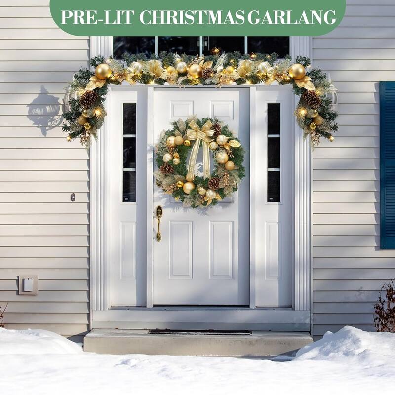 Pre-Lit 6Ft Christmas Garland with Warm White LEDs for Home Decor - N/A