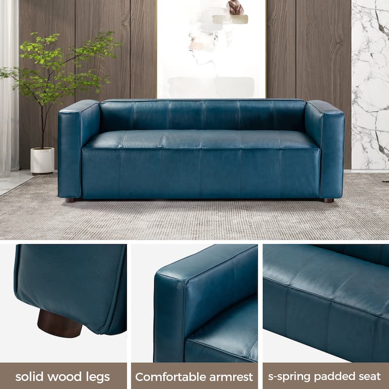 Donia Mid-Century Modern Leather 82" Curved Sofa with Wooden Legs by HULALA HOME
