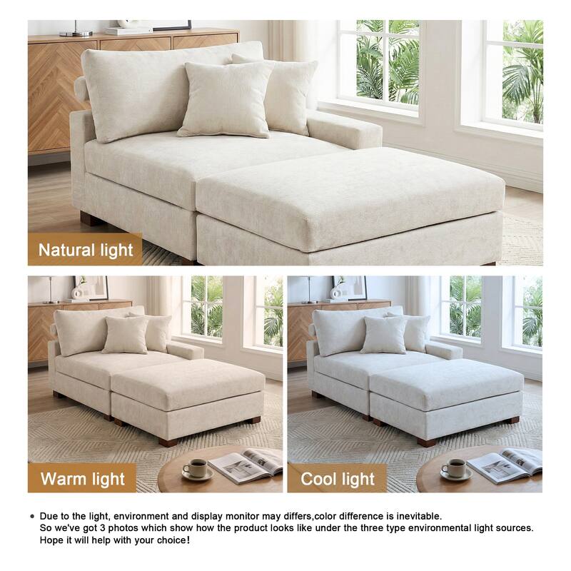 Modern Chenille Chaise Lounge Set with Ottoman
