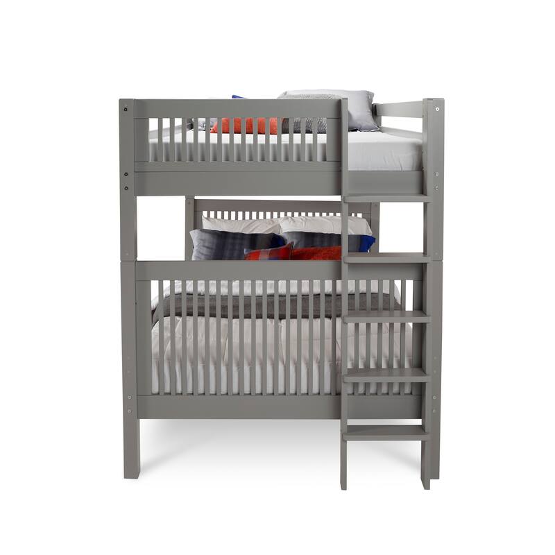 Full Over Full Bunk Beds Grey Solid Wood Space Saving Beds Twin Size