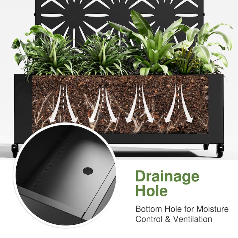 Metal Movable Planter Box with Trellis Privacy Screen Planter Box with Lockable Wheels