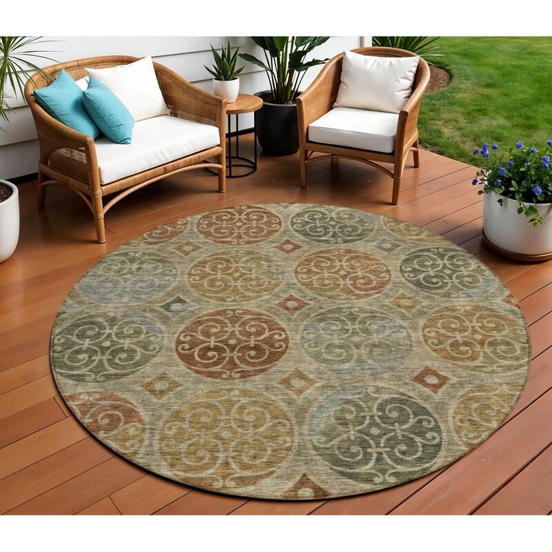 HomeRoots Trellis Transitional Rectangle Outdoor Rug - 8' Round