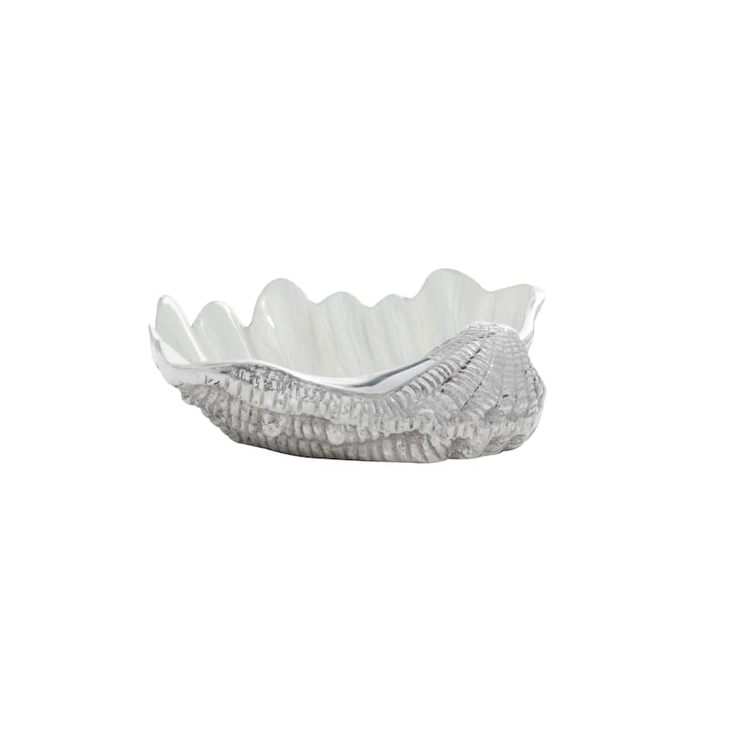 White Aluminum Metal Shell Shell Serving Bowl with Enamel Interior - 12 x 9 x 3