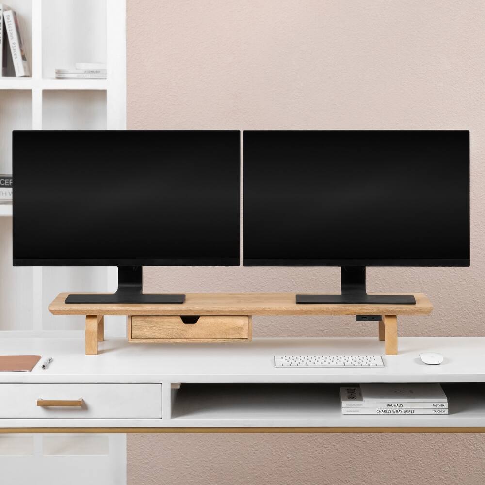 Jani Wood Monitor Stand Riser Desk - Ergonomic Design Stand, Desktop Organizer Table for Home, Office Workspace, Gaming Desk