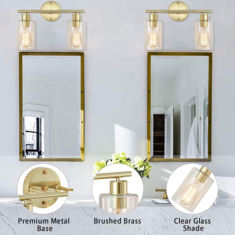 2-Light Metal Vanity Lighting Fixtures Wall Sconces with Class Shade for Bathroom Bedroom