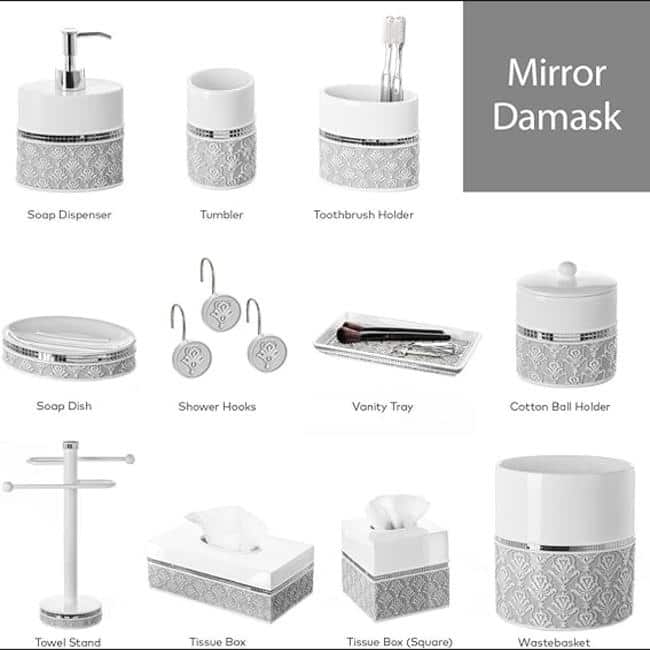 Creative Scents Mirror Damask Gray and White Qtip Holder - White /Grey - Grey /White