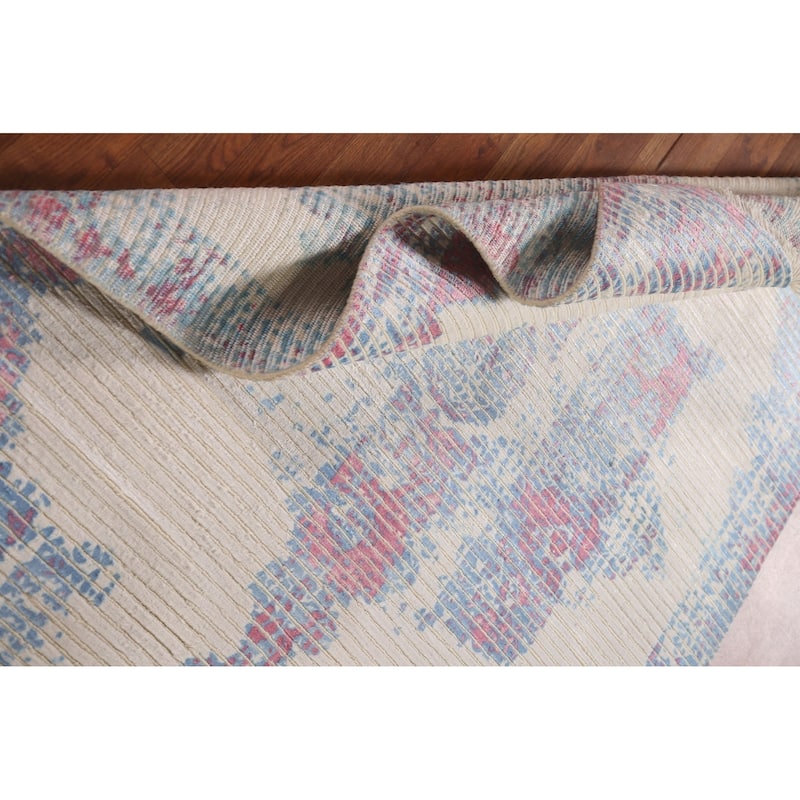 Striped Abstract Indian Accent Rug Handmade Wool Carpet - 3'11"x 5'10"