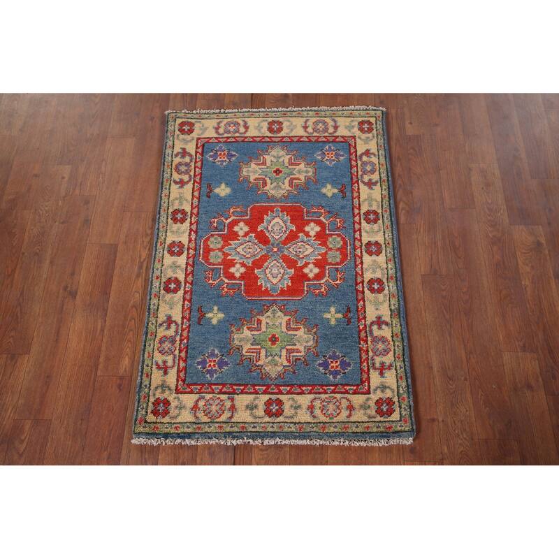 Blue Traditional Kazak Foyer Rug Hand-Knotted Wool Carpet - 2'1" x 3'1"
