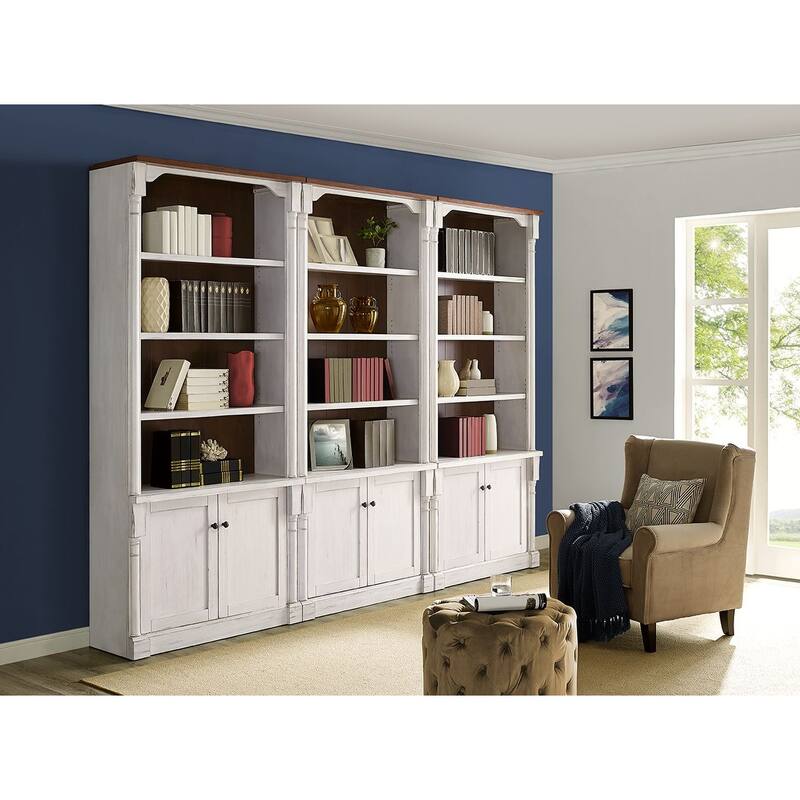 Rustic 8' Wood Bookcase With Doors, Storage Cabinet, White - 42W x 94H x 16D