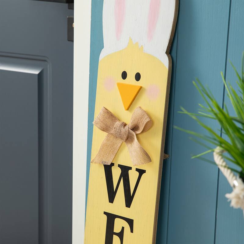 Glitzhome 42"H Wooden Welcome Easter Porch Sign with Bunny Ears Wall Decor Indoor Outdoor