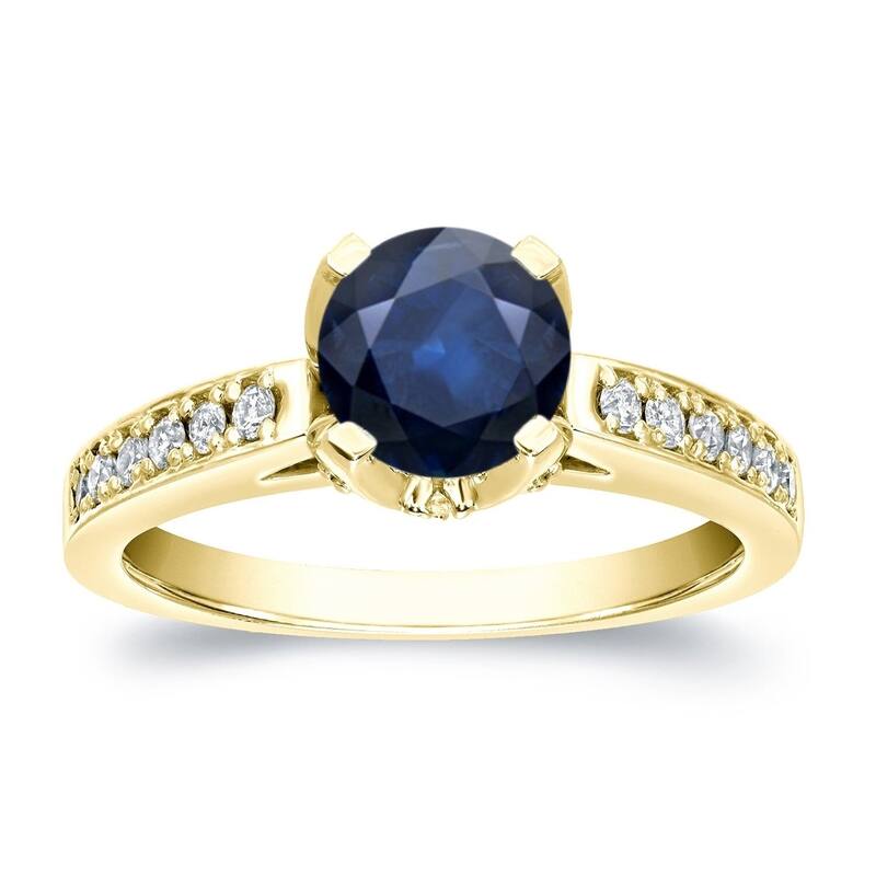 14K Gold 1ct Blue Sapphire and 1/3ctw Diamond Engagement Ring by Auriya - Yellow - 7