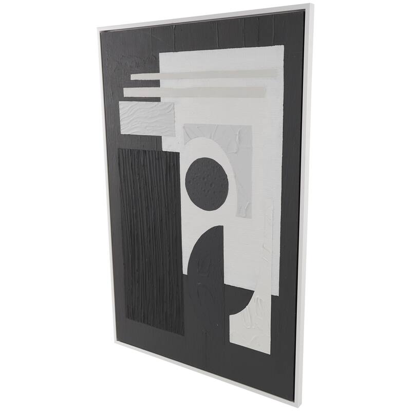 Canvas Geometric Textured Framed Wall Art with Various Shapes and White Accents - Black or White - Roche River Decor