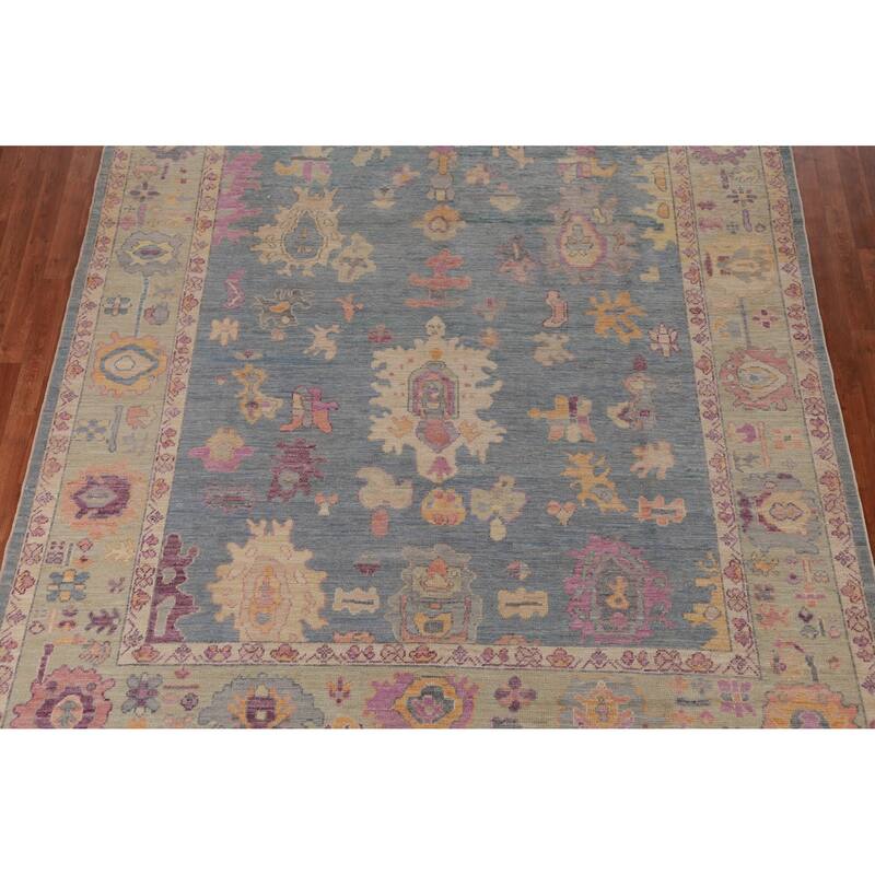 Hand Knotted Oriental 100% Wool Carpet Transitional All-Over Navy Blue & Blues Oushak Area Rug - 10' 2'' X 8' 5''