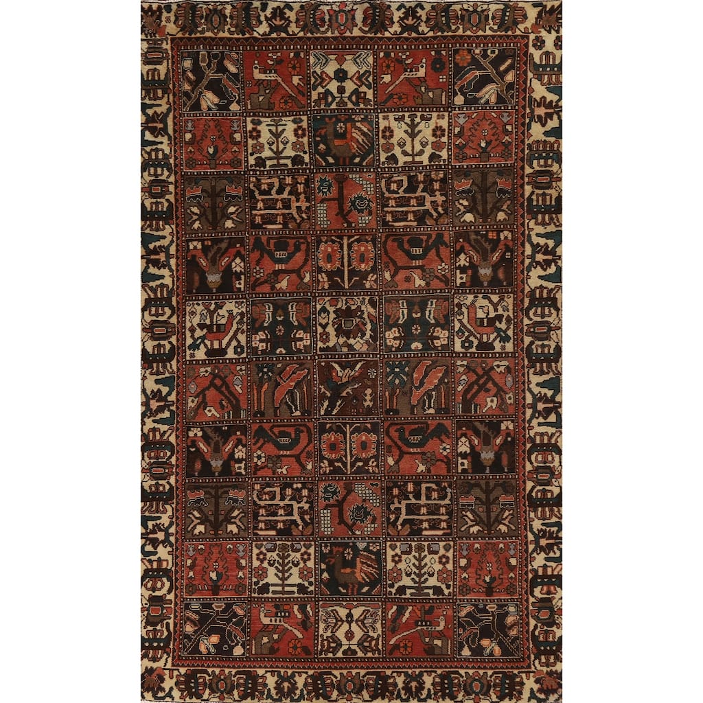 Garden Design Bakhtiari Persian Vintage Area Rug Handmade Wool Carpet - 5'0"x 9'0"