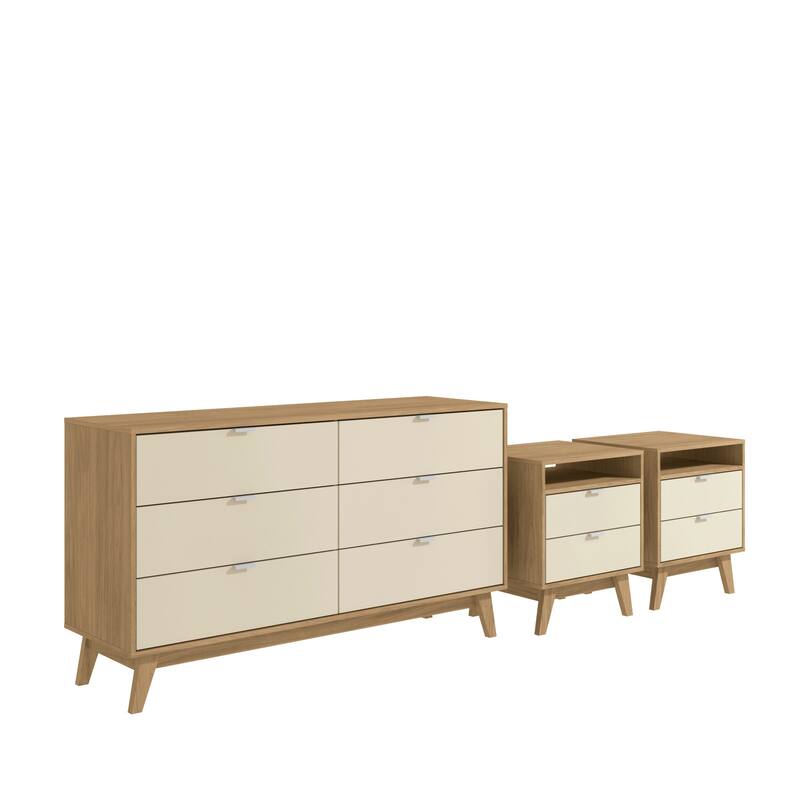 Kappesberg New Hanford 3-Piece Bedroom Set, six (6)-Drawer Dresser & Two (2) 2-Drawer Nightstand
