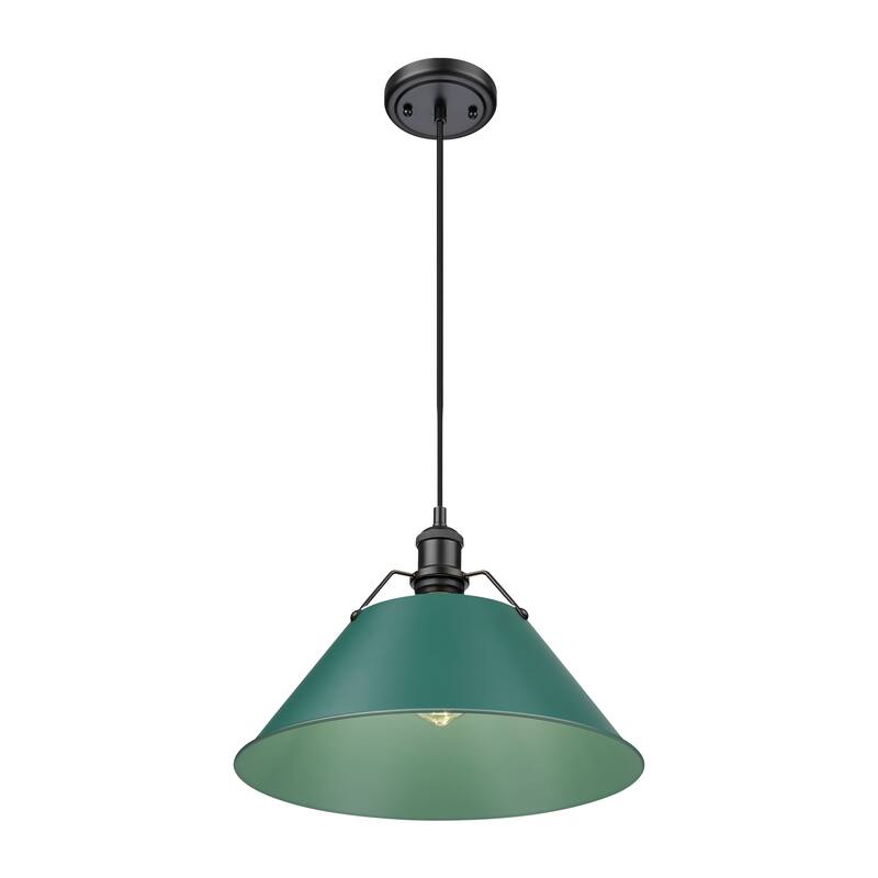 Yep by Golden Lighting Orwell 1-light 14in Pendant in Matte Black and Pine Green shade - Large Pendant - 14"
