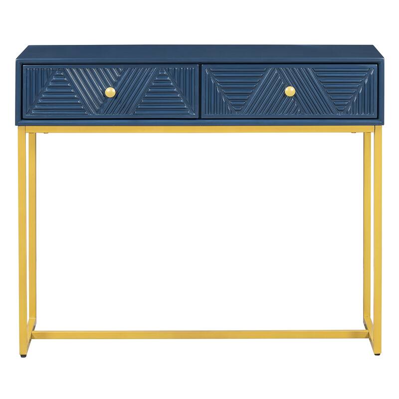 38" Modern Console Table with Two Drawers and Gold Metal Base for Entryway, Living Room
