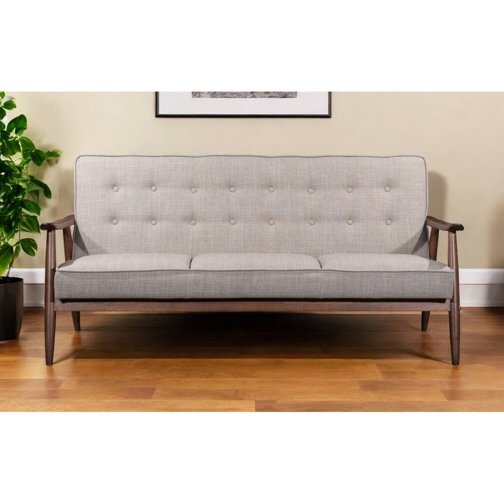 HomeRoots 69" Beige Polyester Sofa With Brown Legs