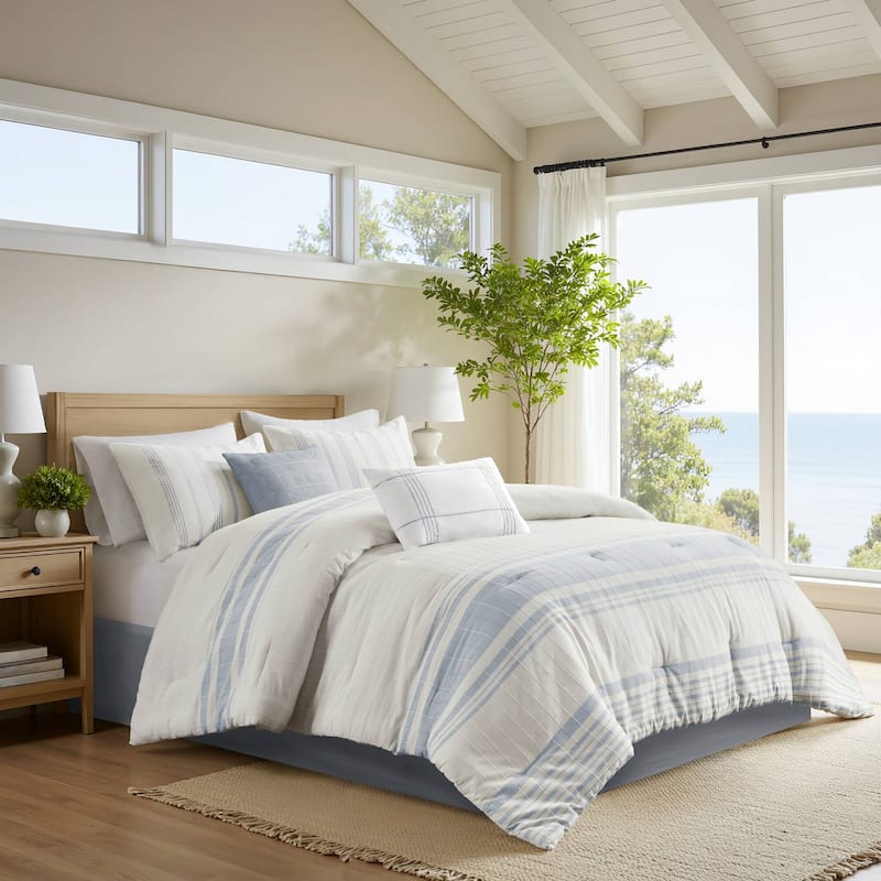 Harbor House Morgan 6 Piece Cotton Jacquard Oversized Comforter Set - White/Blue - California King