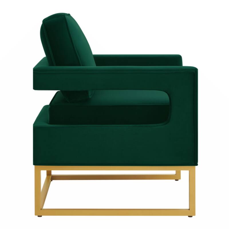 Modern Style Accent Chair with Gold Metal Base , Velvet Upholstered Leisure Chair with Open Armrest, Armchair
