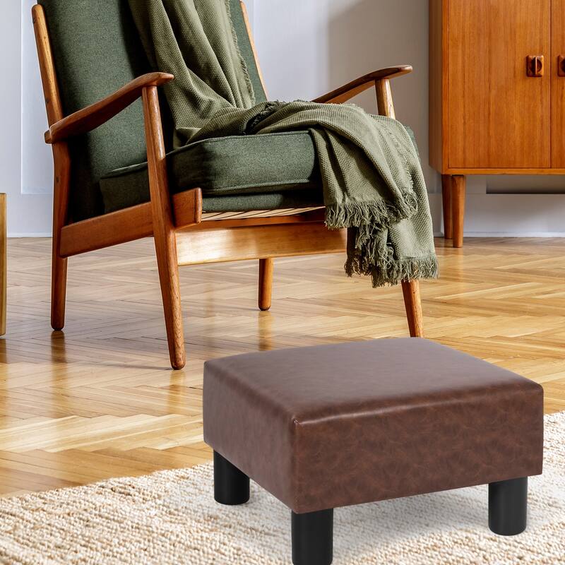Adeco Footstool Ottoman PU Leather Footrest Modern Square Stool