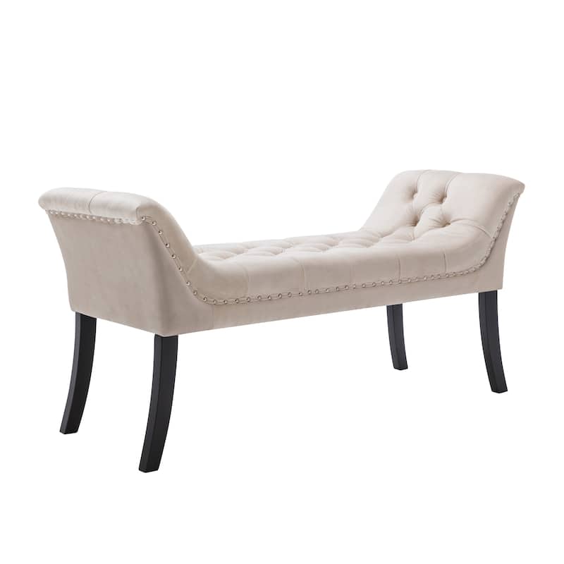 Porthos Home Sybil Tufted Velvet Accent Bench with Rubberwood Legs