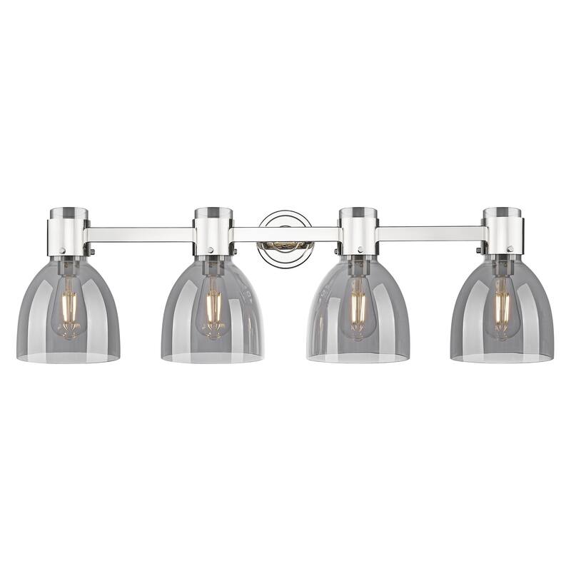 Innovations Lighting Downtown Urban - Lawton Bell - 4 Light 34" Wall-Mounted Bath Vanity Light - Polished Nickel, Light Smoke