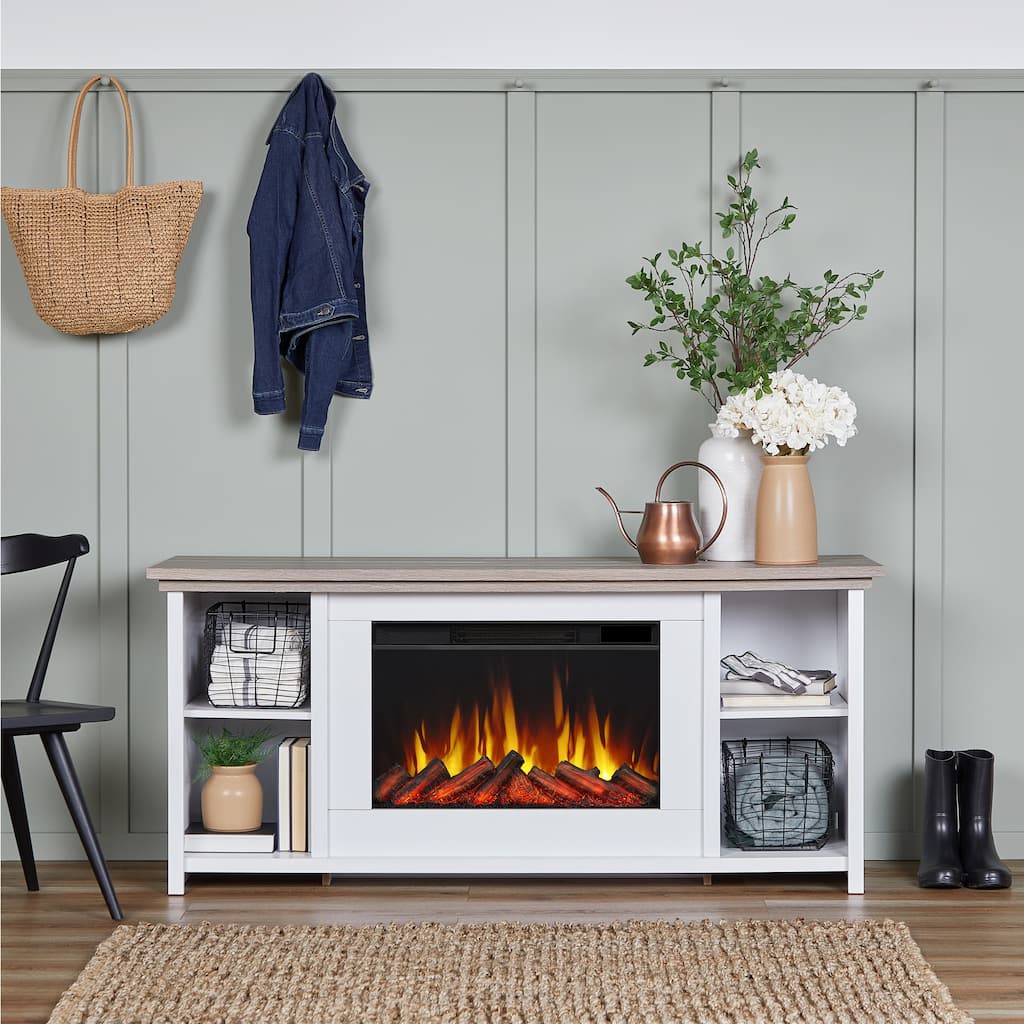 Tramore 62" Slim Electric Fireplace TV Stand in White by Real Flame