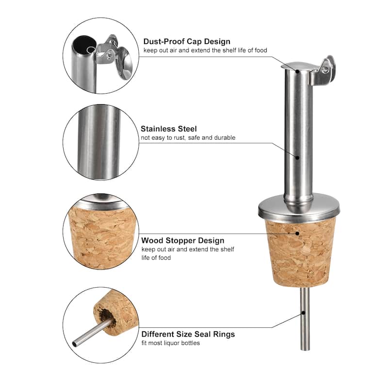 Auto Flip Olive Oil Spout, Cork Design Wine Bottle Stoppers - Silver