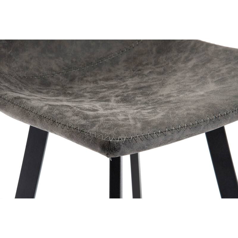 LeisureMod Leather Bar Stool With Iron Legs & Footrest Set of 2 - Grey - 18"Dx18"Wx41"H