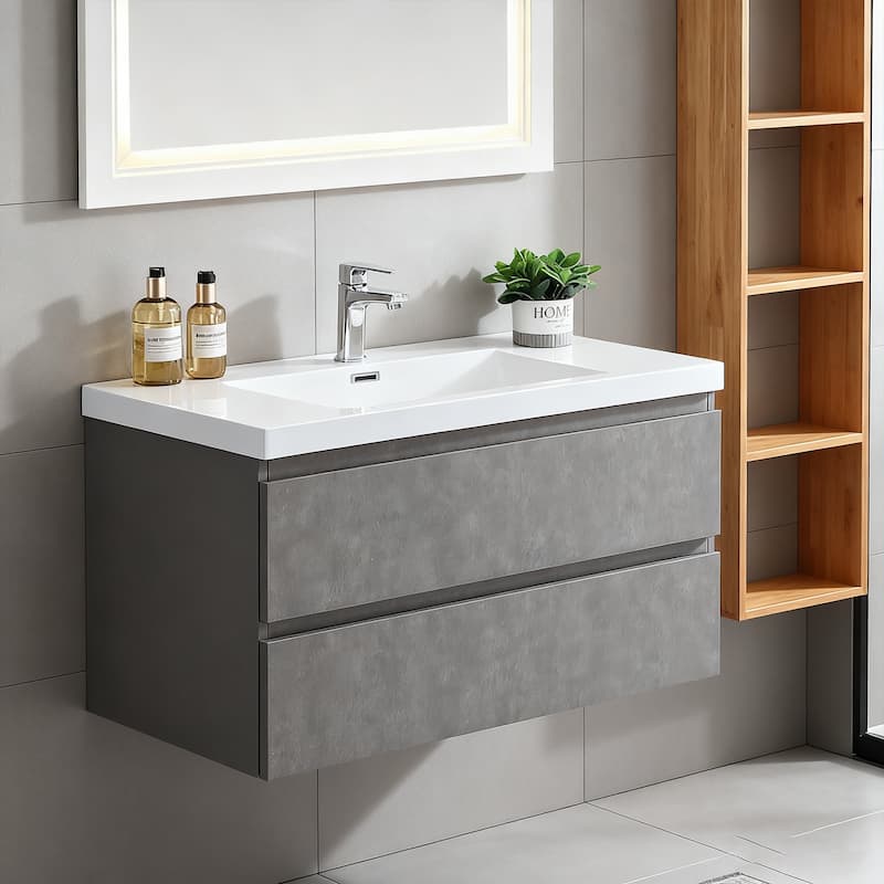 RupheonD 24" 30" 36" 48" Floating Bathroom Vanity in Cement Gray
