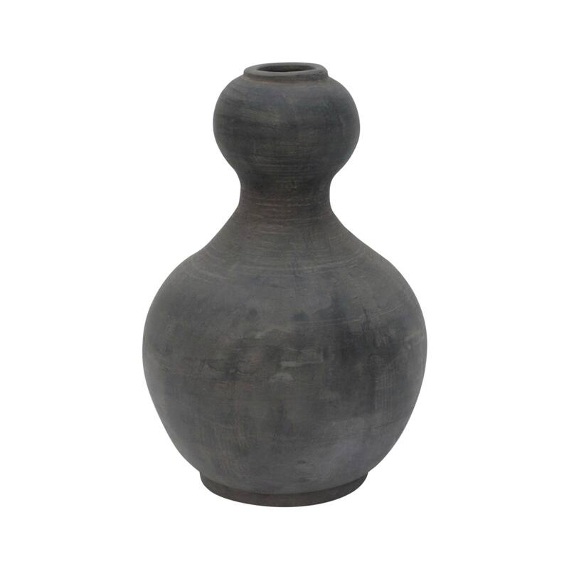 Artissance Pottery Gourd-Shaped Vase, 13 Inch Tall, Gray
