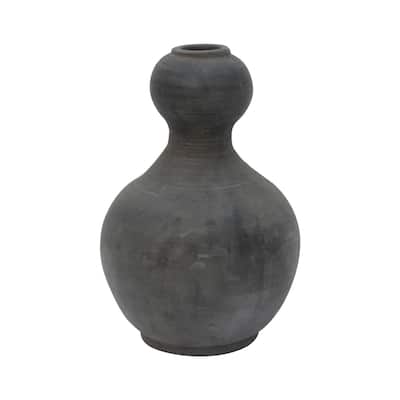 Artissance Pottery Gourd-Shaped Vase, 13 Inch Tall, Gray