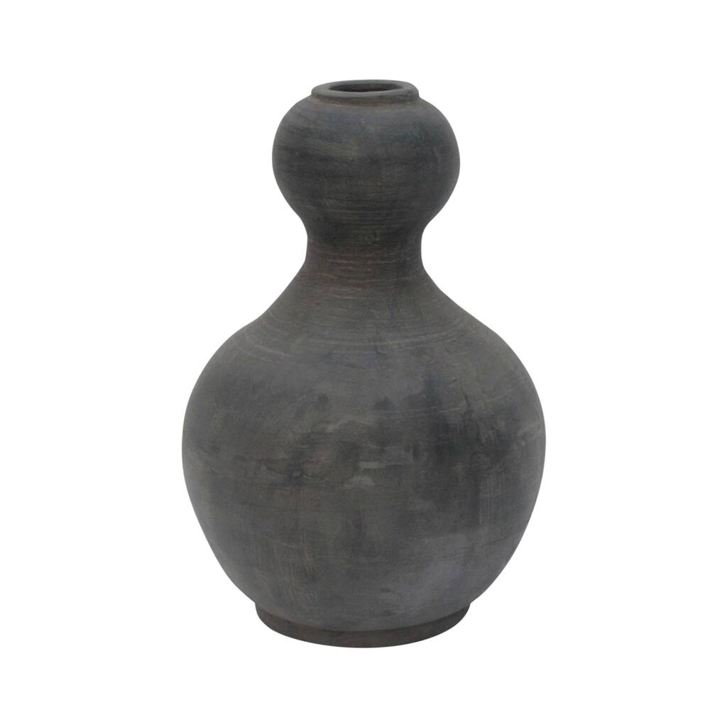 Artissance Pottery Gourd-Shaped Vase, 13 Inch Tall, Gray