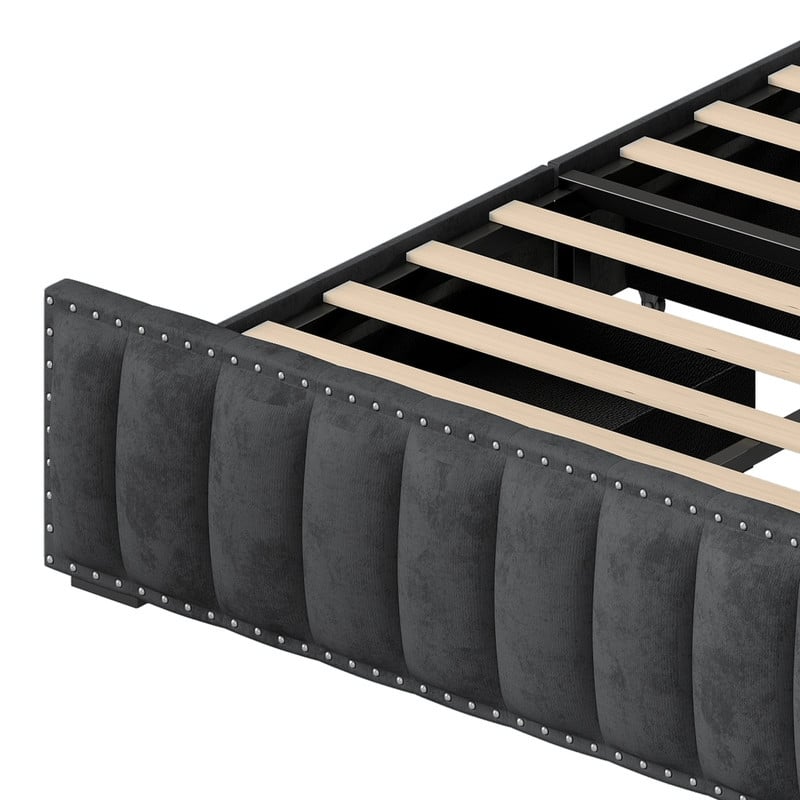 Full / Queen / King Size Platform Bed Frame with Upholstered Storage Headboard and 4 Drawers