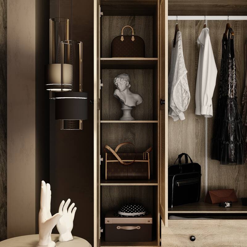Large Storage Wardrobe Versatile Rattan Door Closet with Deep Drawers