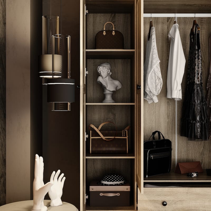 Rattan-Accented Wardrobe - Spacious Clothing Organizer with Style