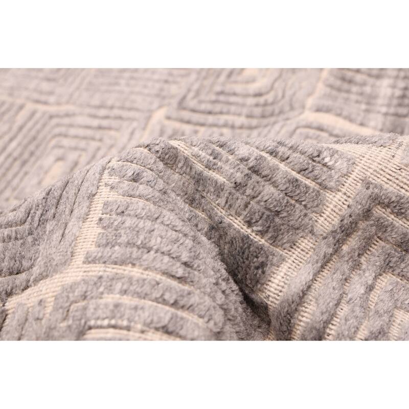 ECARPETGALLERY Hand Loomed Elysian Grey Wool Rug - 8'0 x 9'8