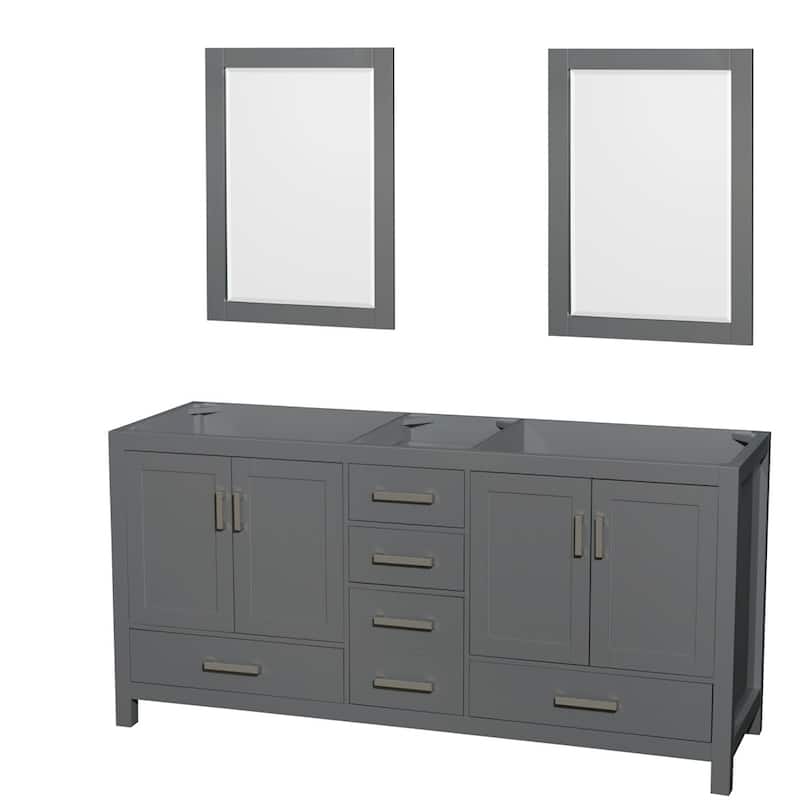 Wyndham Collection Sheffield 72" Hardwood Vanity Cabinet and Two 24" - Dark Gray / Brushed Chrome Hardware - Painted