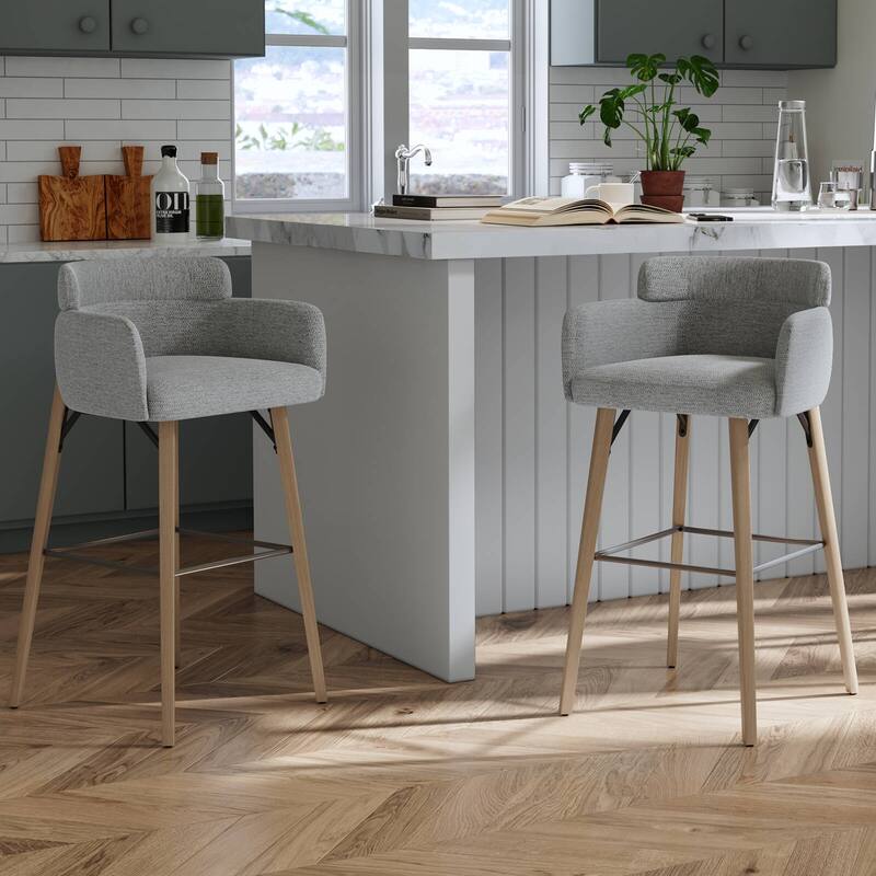 30''H Bar Stool With Solid Wood Frame And Foam Seat (Set of 2)